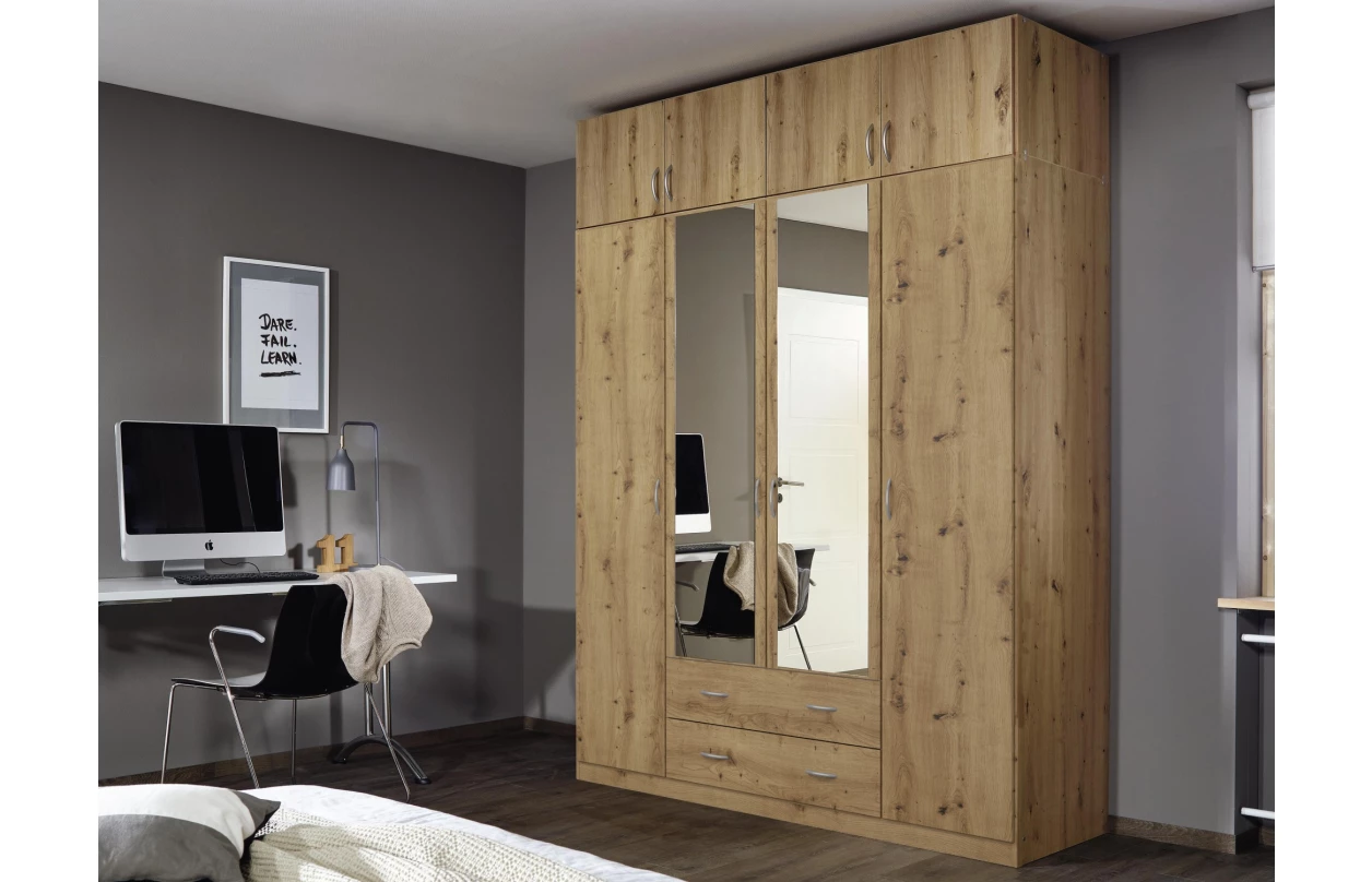 Šatní skříň se zrcadlem Case, 136 cm, dub artisan 22