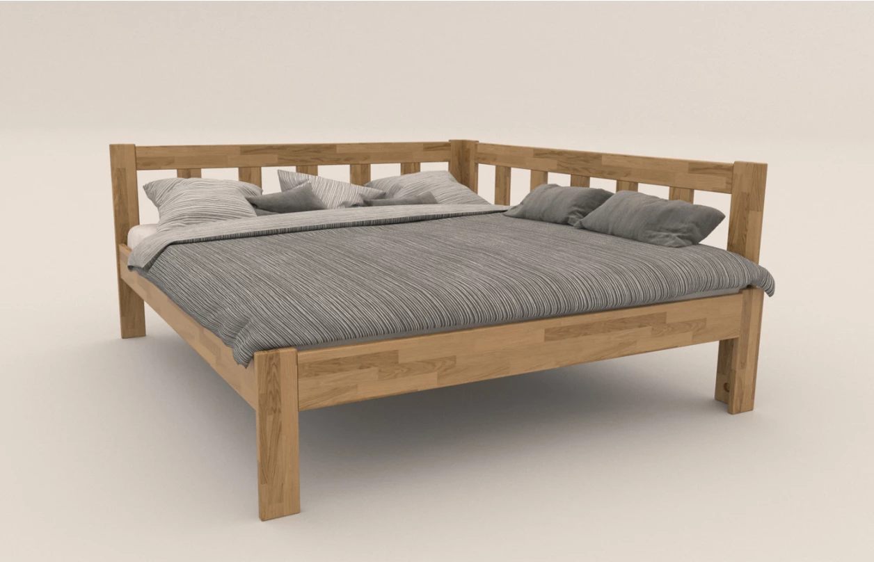 Rohová postel se zástěnou vpravo Tema P 180x200 cm, bělený buk 1