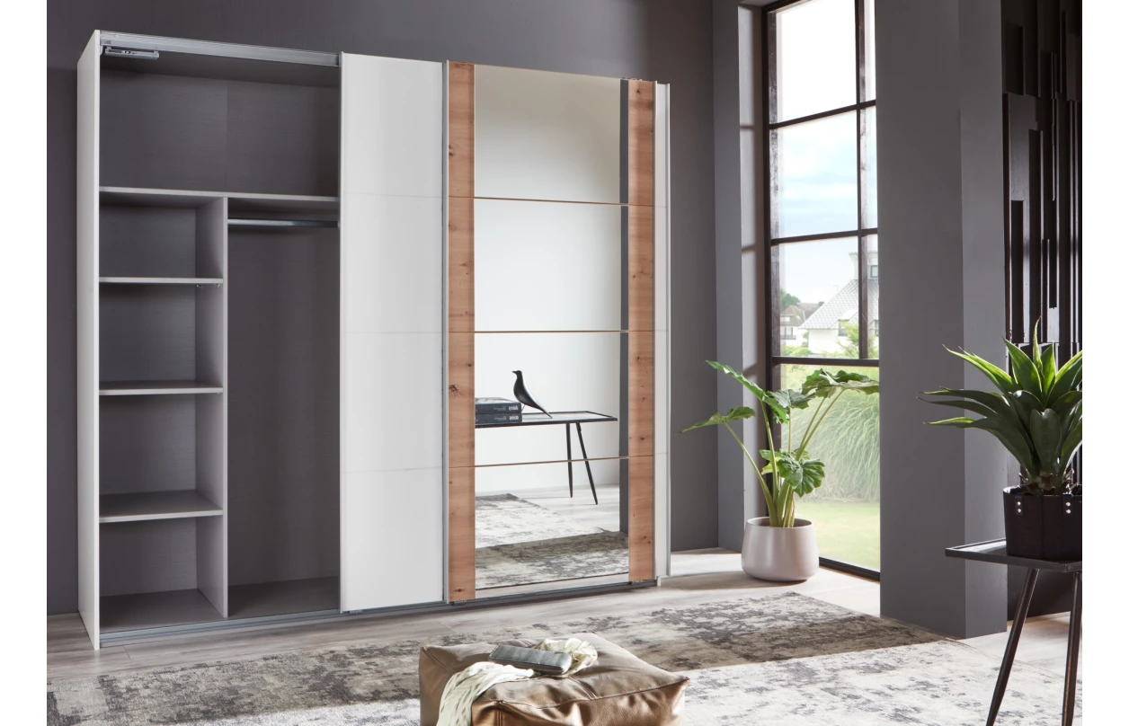 Šatní skříň Bern, šířka 270 cm/výška 208 cm, bílá/dub artisan 7