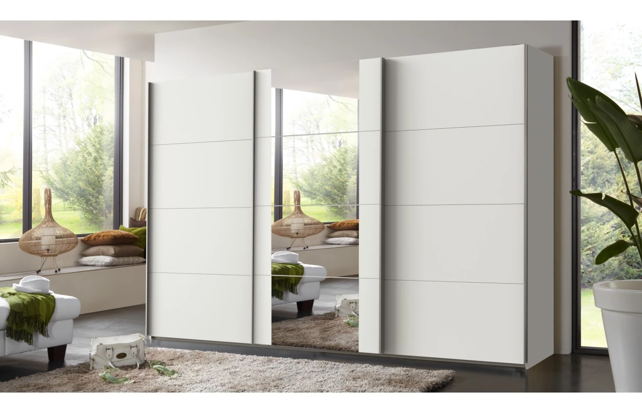 Šatní skříň Bern, šířka 313 cm/výška 208 cm, bílá/antracitová ocel 10