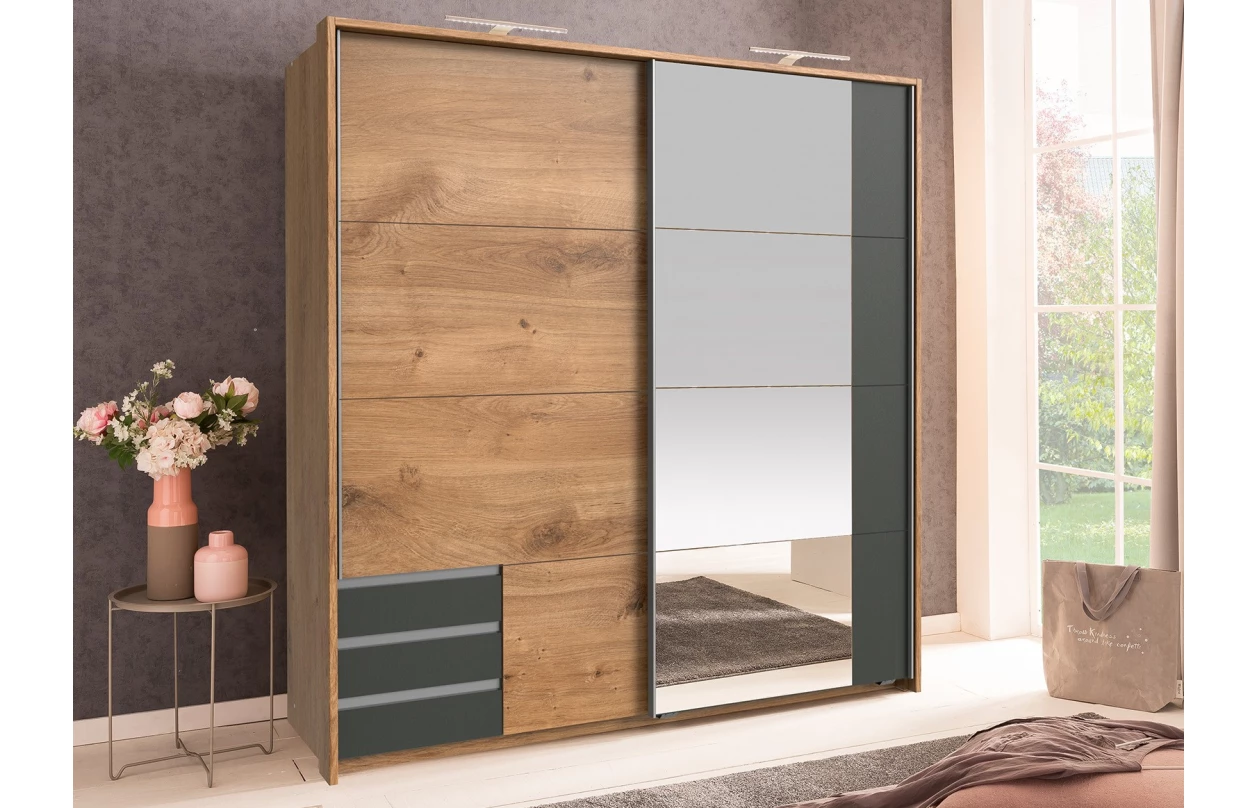 Paspartový rám k šatní skříni Emden, 228 cm, prkenný dub 3