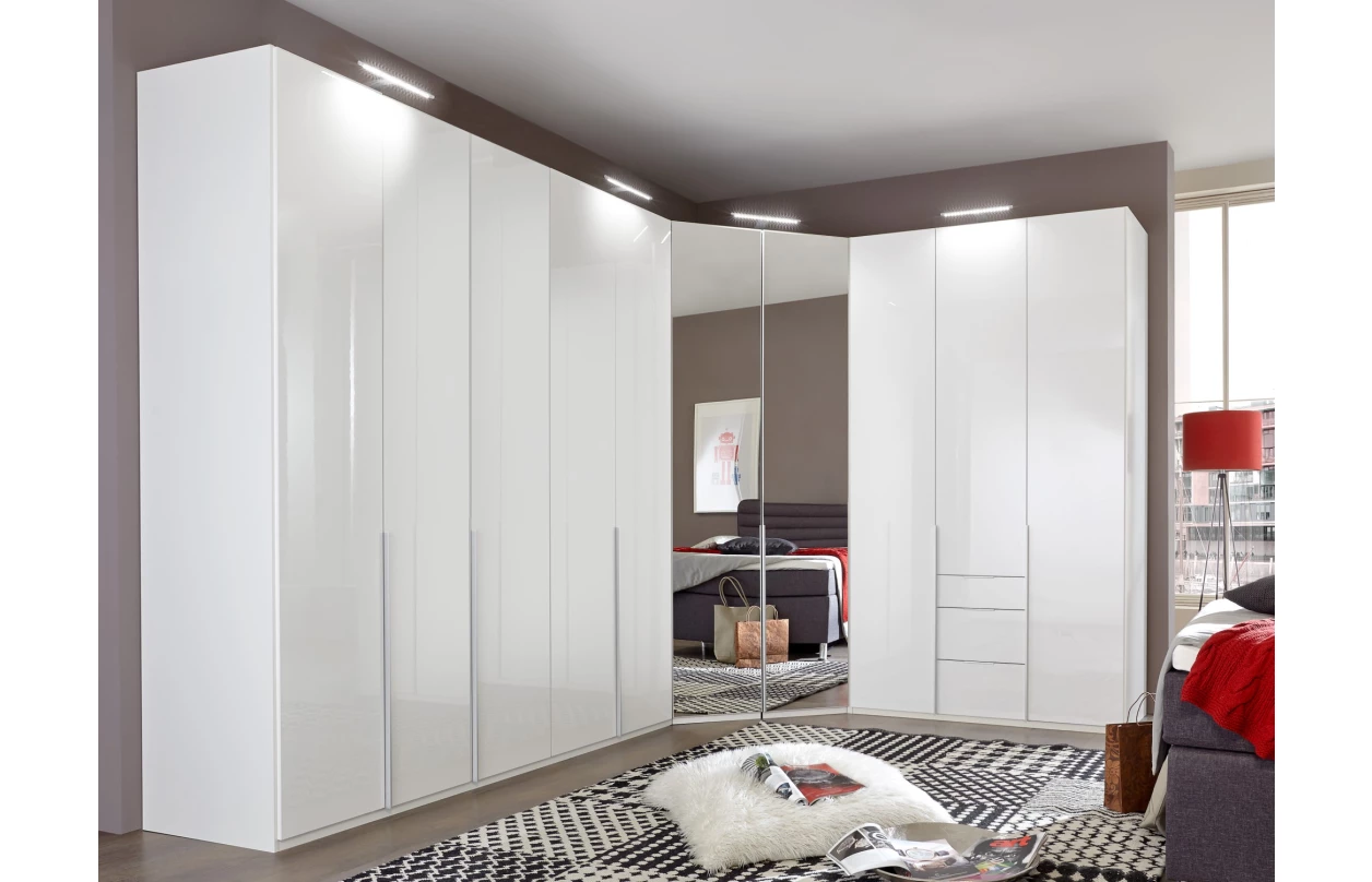 Šatní skříň New York D, 225 cm, bílá/bílý lesk 19