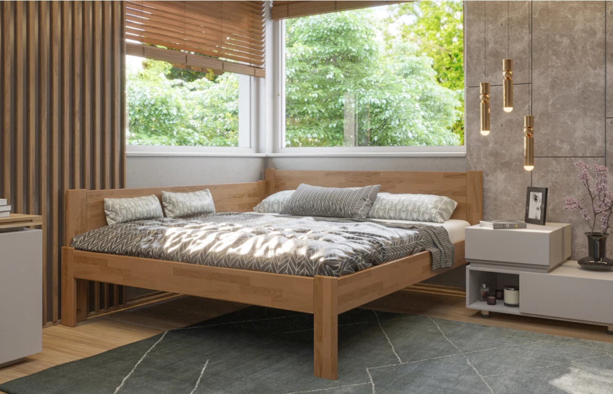 Rohová postel se zástěnou vlevo Fava L 180x200 cm, přírodní buk 5