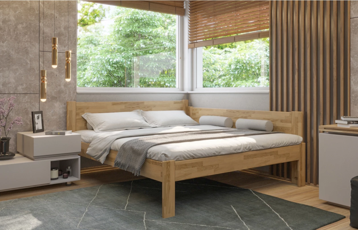 Rohová postel se zástěnou vpravo Fava P 180x200 cm, bělený buk 5