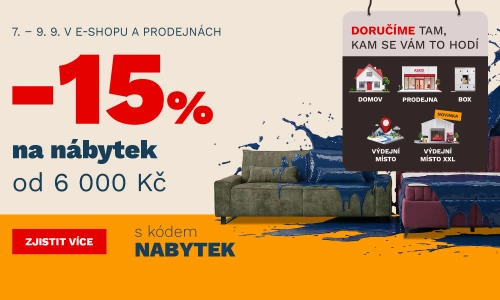 15 % na NÁBYTEK od 6000Kč/200€ 7-9-9-2026