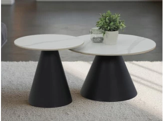 Sada 2 kulatých stolků Dustin, 70 cm/50 cm, bílá imitace mramoru