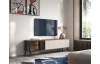 TV skříňka s prosklením Vici 180 cm, ořech/kašmírově béžová, s osvětlením