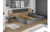 Postel s nočními stolky Rivoli 180x200 cm, s osvětlením, dub/grafit